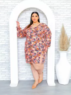 VESTIDO FEMININO CURTO DECOTE V FENDA LATERAL MANGA LONGA - loja online