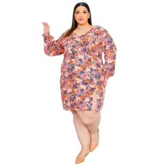 Imagem do VESTIDO FEMININO CURTO DECOTE V FENDA LATERAL MANGA LONGA