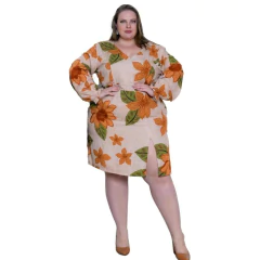 VESTIDO FEMININO CURTO DECOTE V FENDA LATERAL MANGA LONGA - loja online