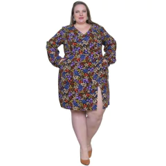 Imagem do VESTIDO FEMININO CURTO DECOTE V FENDA LATERAL MANGA LONGA