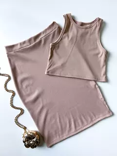 CONJUNTO FEMININO EM RIBANA REGATA E SAIA MIDI DANIELE REF. 1061