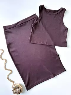 CONJUNTO FEMININO EM RIBANA REGATA E SAIA MIDI DANIELE REF. 1061 - comprar online