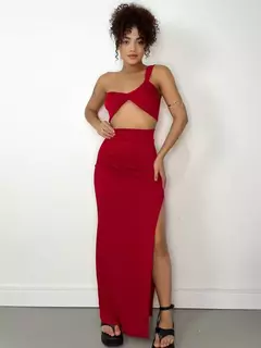 CONJUNTO FEMININO EM SUPLEX SAIA LONGA E CROPPED TRANSPASSADO CRISTIANA REF. 1344 na internet