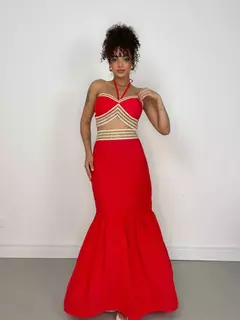 CONJUNTO FEMININO EM VISCOLINHO SAIA LONGA E CROPPED AMARRAÇÃO FLAVIA REF. 1294 - comprar online