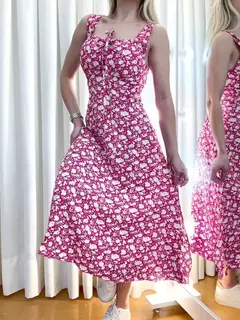 VESTIDO FEMININO FLORIDO COM AMARRAÇÃO JOANA REF.1180 - comprar online