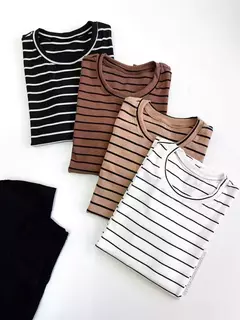 Blusa Feminina em Ribana Meia Manga Listrado Scarlet - comprar online