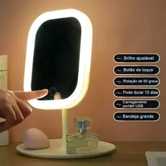 ESPELHO DE MAQUIAGEM INTELIGENTE COM ESPELHO DE CLARO LED PORTÁTIL DOBRÁVEL AJ