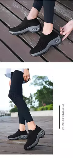Imagem do Tênis Feminino Estilo Meia em Malha Respirável com Plataforma de Fundo Grosso - Eleve Sua Altura com Conforto e Estilo ao Ar Livre