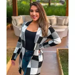 CASACO KIMONO XADREZ TRICOT LONGO CARDIGAN LÃ BLUSA - comprar online