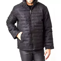 Jaqueta Masculina Puffer Suede Com Capuz Preta Zune