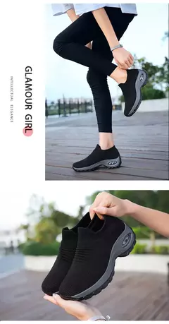 Tênis Feminino Estilo Meia em Malha Respirável com Plataforma de Fundo Grosso - Eleve Sua Altura com Conforto e Estilo ao Ar Livre - loja online