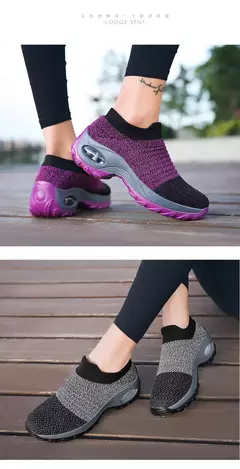 Imagem do Tênis Feminino Estilo Meia em Malha Respirável com Plataforma de Fundo Grosso - Eleve Sua Altura com Conforto e Estilo ao Ar Livre