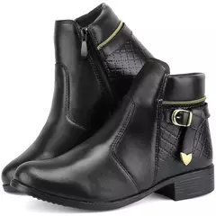 Bota Feminina Capuccino Preta Coturno Cano Curto Casual Girls Confort