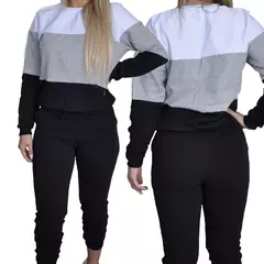 Conjunto Moletom Feminino Flanelado Listrado Tendência
