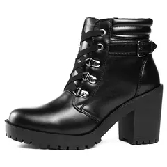 Bota Tratorada Cano Médio Café Salto Médio Feminino Preto - loja online