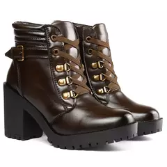 Bota Tratorada Cano Médio Café Salto Médio Feminino Preto - EMISVILLE
