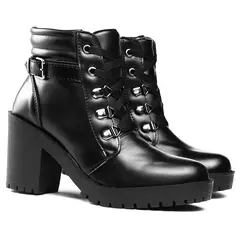 Bota Tratorada Cano Médio Café Salto Médio Feminino Preto