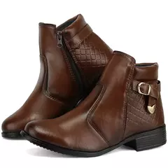 Bota Feminina Capuccino Preta Coturno Cano Curto Casual Girls Confort - EMISVILLE