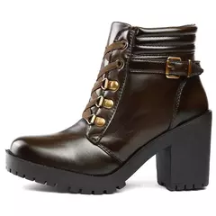 Bota Tratorada Cano Médio Café Salto Médio Feminino Preto - comprar online