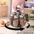 Porta-Temperos Giratório com 6 Potes de Vidro e Suporte em Aço Inox para Cozinha - DROPLY ATACADO