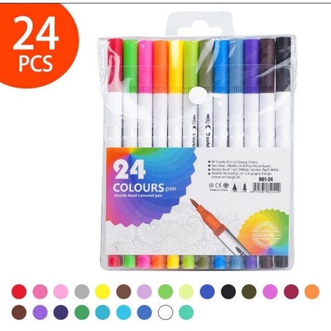 Kit com 24 Canetas Marcadoras de Ponta Dupla para Aquarela