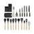 Kit de Cozinha 19 Peças – Tábua, Facas e Utensílios com Cabos de Madeira