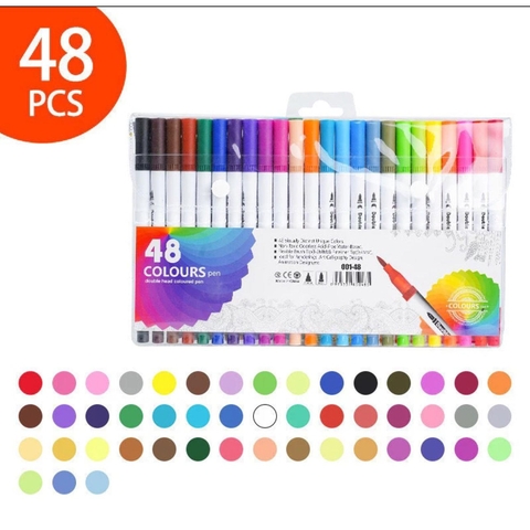 Kit com 48 Canetas Marcadoras de Ponta Dupla para Aquarela