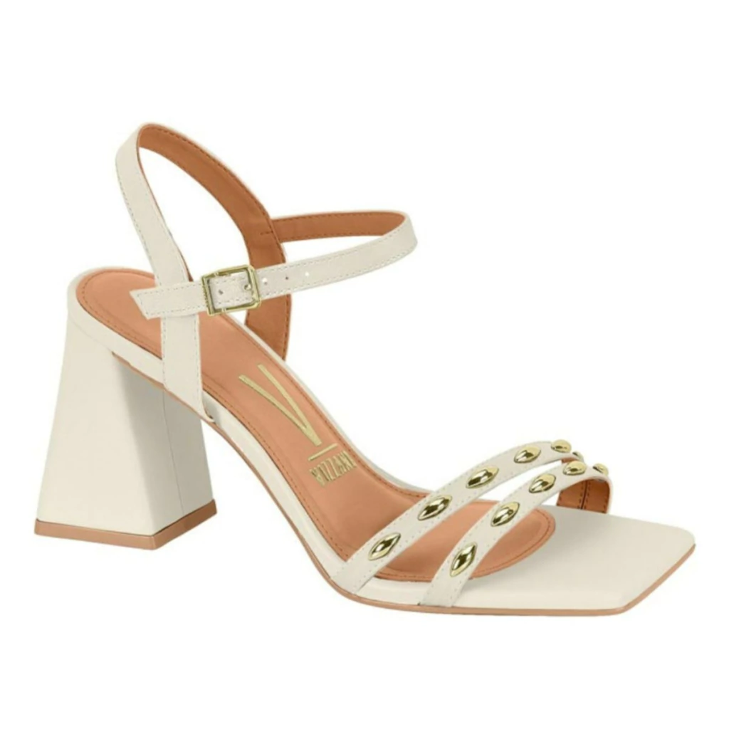 Sandália Feminina Vizzano Com Detalhe Dourado Salto Bloco Quadrado