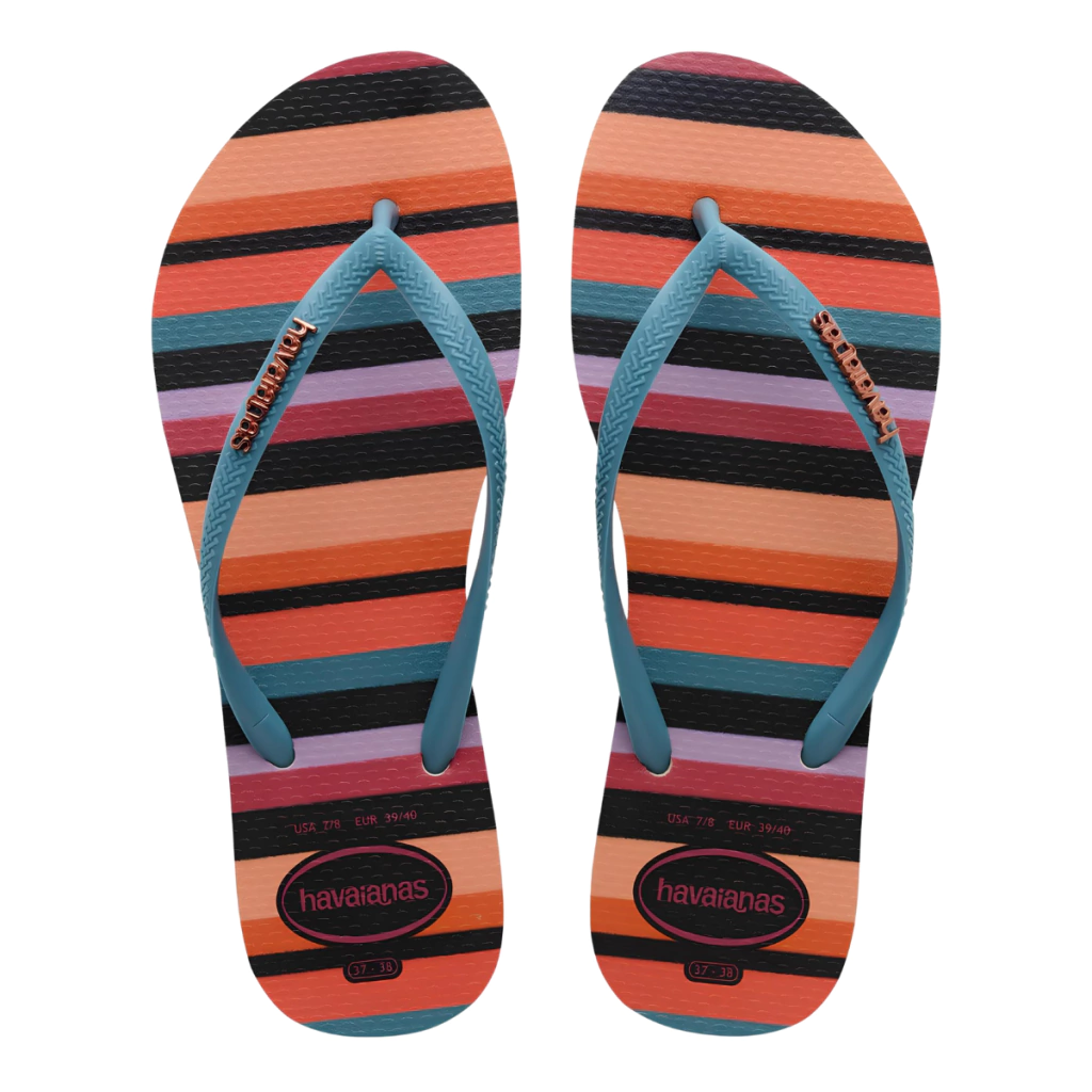 SANDALIAS HAVAIANAS SLIM PATCHWORK FC BEGE PALHA/AZUL