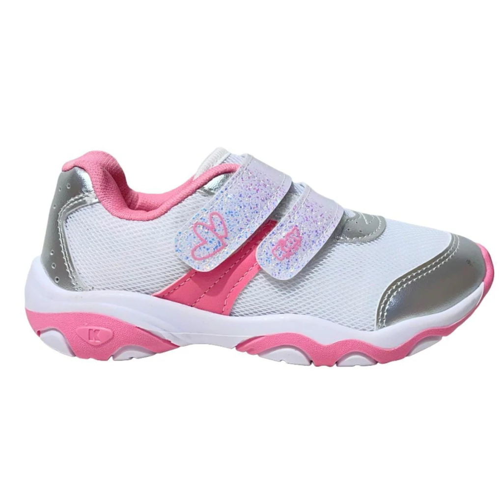 Tênis Infantil Menina Kidy Play Rosa Calce Fácil Prata