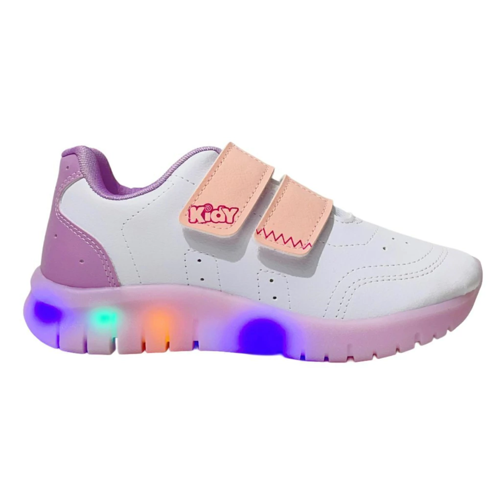 Tênis infantil Kidy de Luz Light Fun Rosa e Lilás - Colorido e Divertido