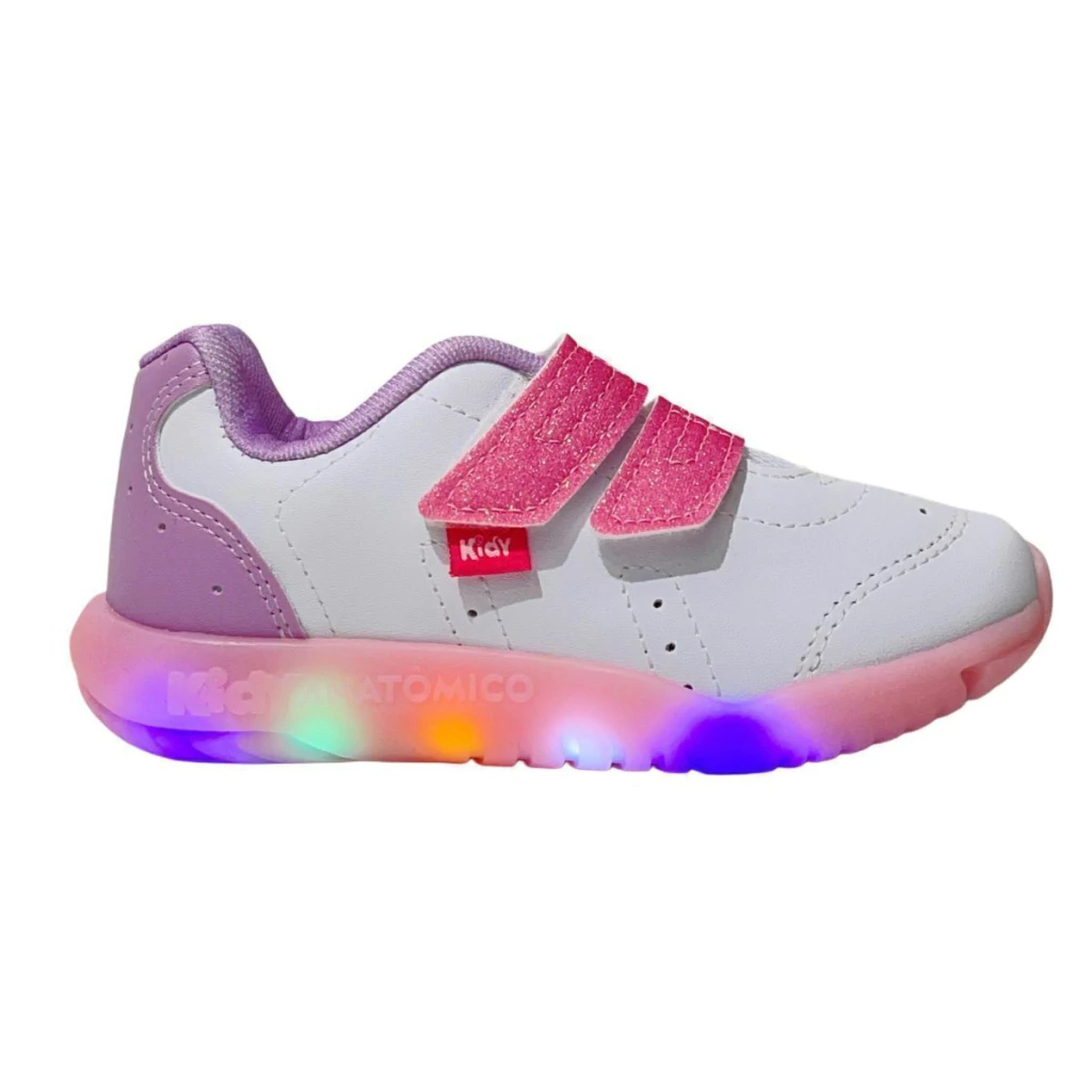 Tênis Kidy Flex Light Led Infantil Branco/Rosa luz pisca pisca
