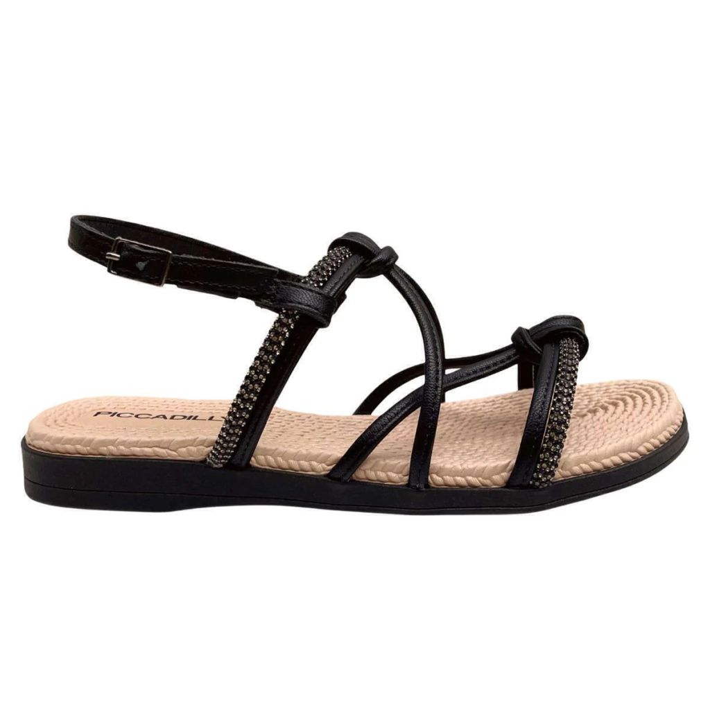 Sandália Piccadilly Rasteirinha Adla Preta