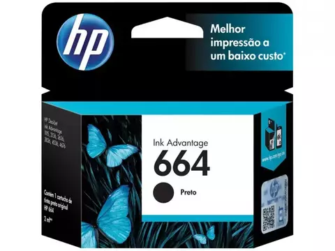 Cartucho de Tinta HP 664 Preto Original (F6V29AB) Para HP DeskJet Ink Advantage 4535, 4675, 3835, 1115, 2135, 3635, 2675, 3775, 3785, 3787, 3789, HP -