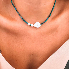 Chocker Pedra Turquesa e Perola - comprar online