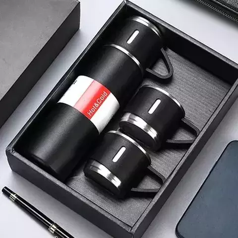 Garrafa Térmica Vacuum Inox 500ml Com 3 Xícaras