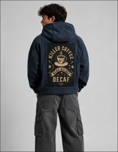 DENIM HOODIE. KILLER COFFEE