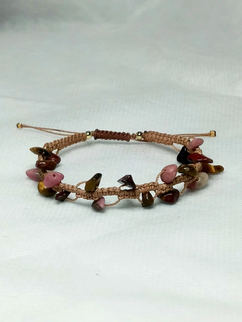 Pulsera tejida Macramé Artesanal Jaspe, Ojo de tigre, rodocrosita