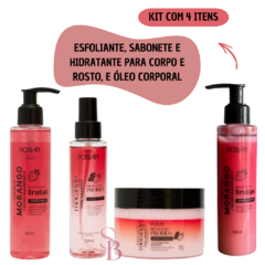 KIT Sabonete + Esfoliante + Hidratante Corporal e Facial + Óleo Corporal de Morango - Porán - comprar online