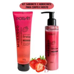 KIT Sabonete e Hidratante Corpo e Rosto de Morango - Porán