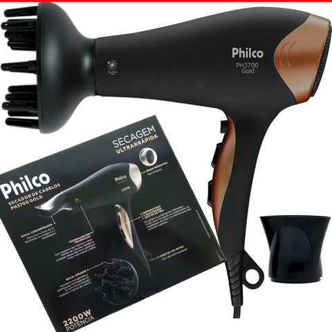 Secador Cabelo Philco Tourmaline PH3700 + Difusor Preto Gold 2000w
