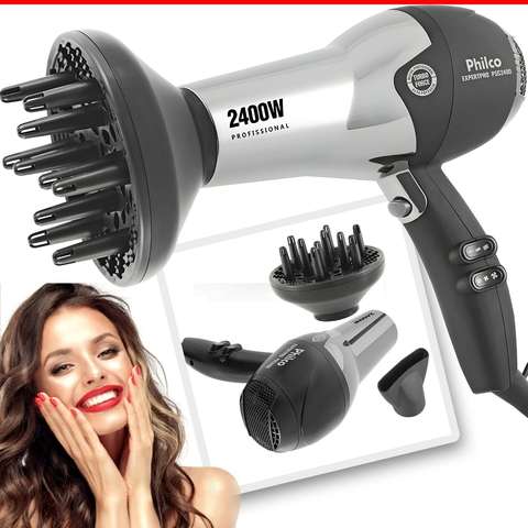 Secador De Cabelos Íon 2400w Profissional Philco PSC2400 EXPERTPRO Tourmaline Difusor Motor AC