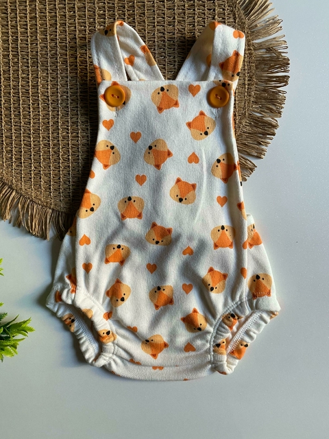 Jardineira Romper Bebê Raposinha Off White - Baby Mee