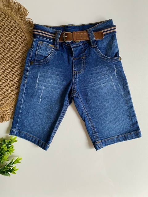 Bermuda com Cinto Infantil Menino em Jeans - Gijo Kids