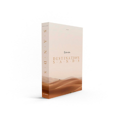 Book Box Destination Sands com capa minimalista e paisagem desértica. Item decorativo exclusivo, ideal para presentear e colecionar.