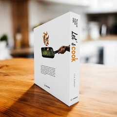 Livro decorativo Let's Cook com capa realista e temática gastronômica. Perfeito para cozinhas criativas e ambientes gourmet.