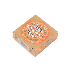 Caixa de parafina Sexwax Quick Humps 4x Água Morna, com rótulo colorido e informações do produto.