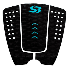 Deck preto com azul claro da Silverbay Signature, oferece alta aderência e estética marcante para surfistas que valorizam estilo e funcionalidade.