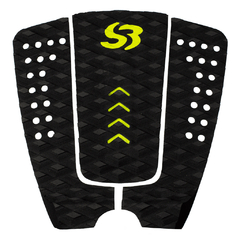 Deck Silverbay Signature preto com detalhes em amarelo-limão, ideal para quem procura firmeza e controle em manobras radicais no surfe.