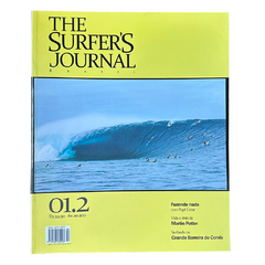 Capa da The Surfer’s Journal Brasil 01.2 com onda gigante e vários surfistas no mar. Destaques: Pepê Cezar, Martin Potter e a Grande Barreira de Corais